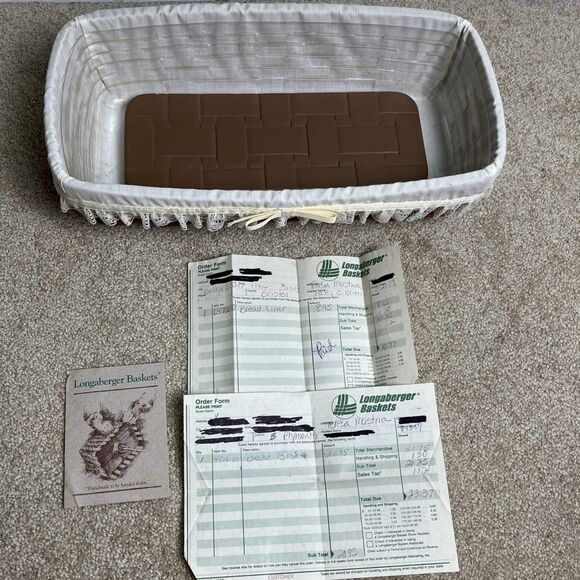 HTF Longaberger 1989 Bread Basket Liner Plastic Insert Bread Brick w/Receipts